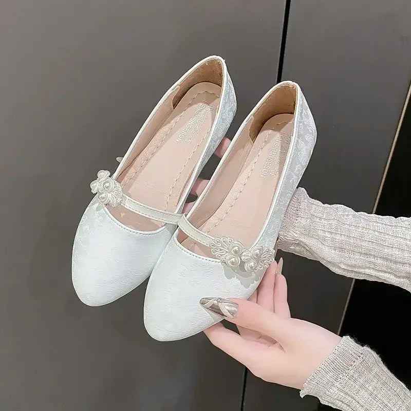 Shoes for Women White One-line Buckle Low Heel Elegant Woman Flats Mary Jane Cheap Clearance Lastest Price Casual On Offer Y2k