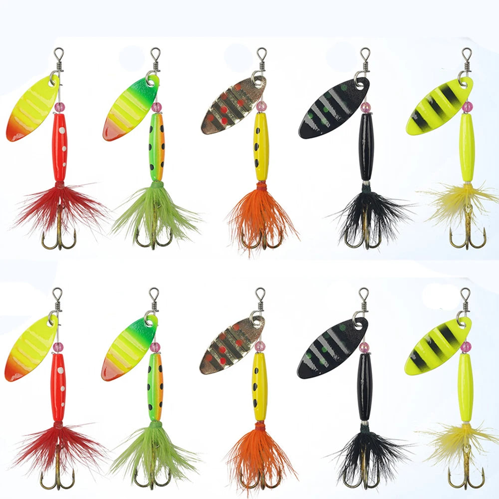 5/10/20Pcs Spinner bait Bass Fishing Lures Spinnerbaits Spoon Lures Feather treble hooks for Trout Salmon Metal Spinner Lure