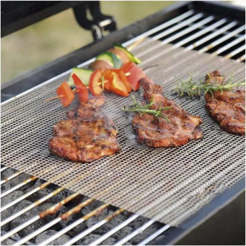 Outdoor Non-Stick BBQ Grilling Mat High Temperature Resistant Barbecue Grid Mat for Easy Cooking and Cleaning