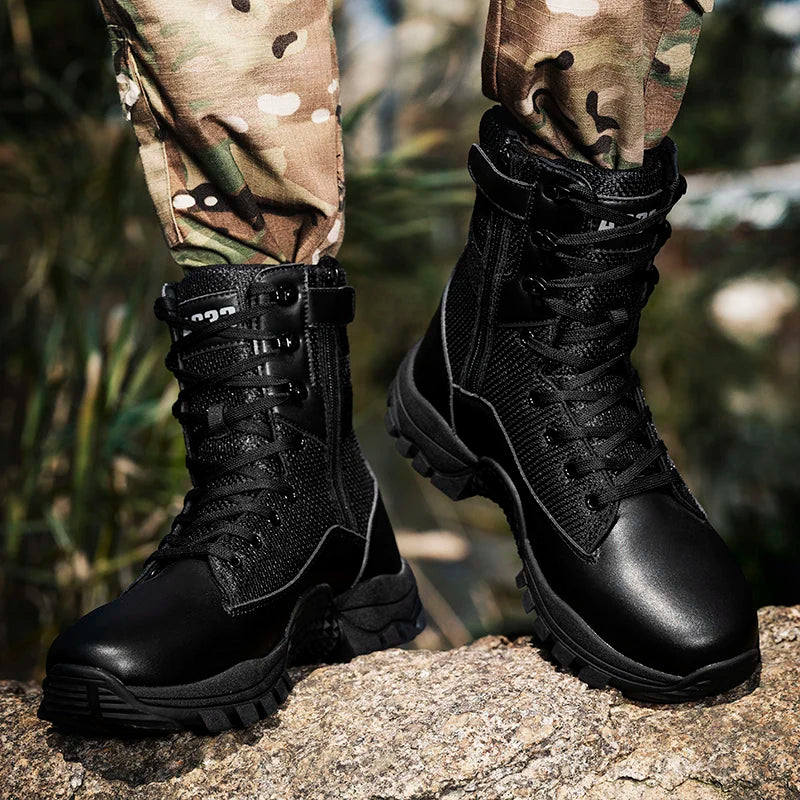 Men's Hiking Shoes High Top Tactical Boots Waterproof Outdoor Field Training Boots Anti Slip Fishing Hunting Sneakers for Men