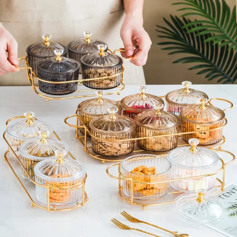 Serving Platter Glasses Bowl With Lid, Party Candy Nuts Salad Dishes, Plate Cake Food Kitchen Plate, Dessert Snacks