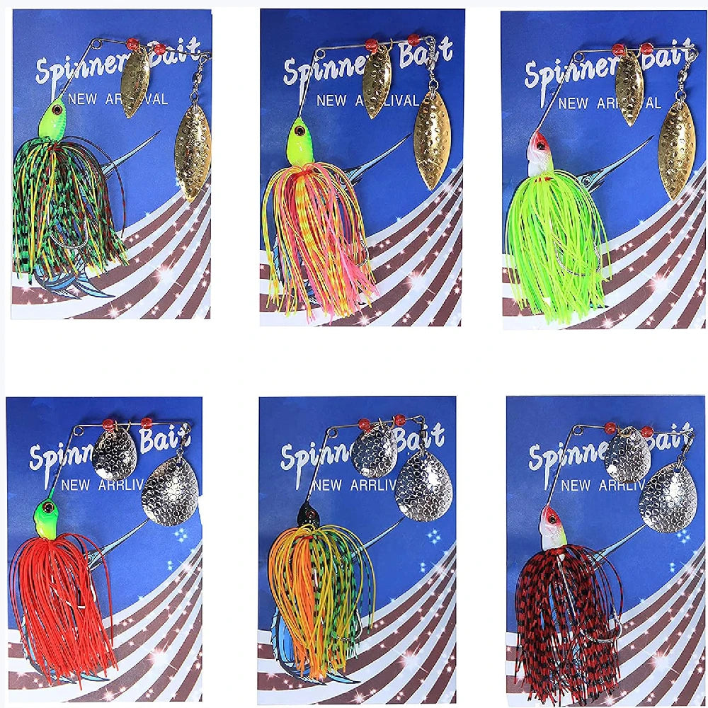 6pcs Spinnerbait Fishing Lures Buzzbait Spinners Baits Kit Swimbait Jigs for Bass Pike Trout Salmon Freshwater Saltwater Fishing