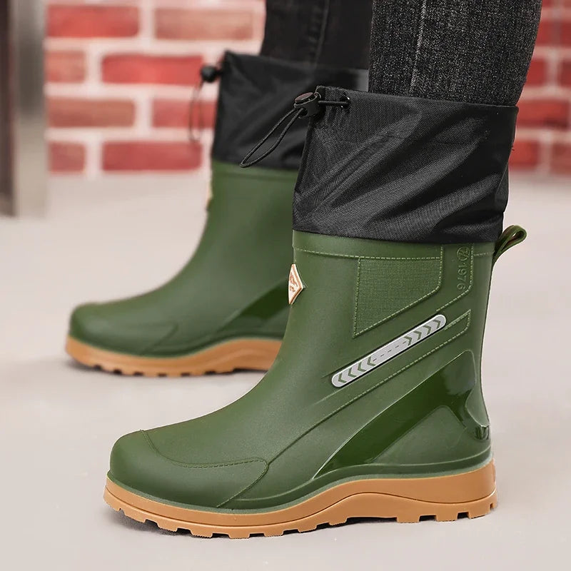 Men's rain boots, rainproof autumn and winter new mid-calf rain boots, chef shoes, high-top outdoor men's shoes