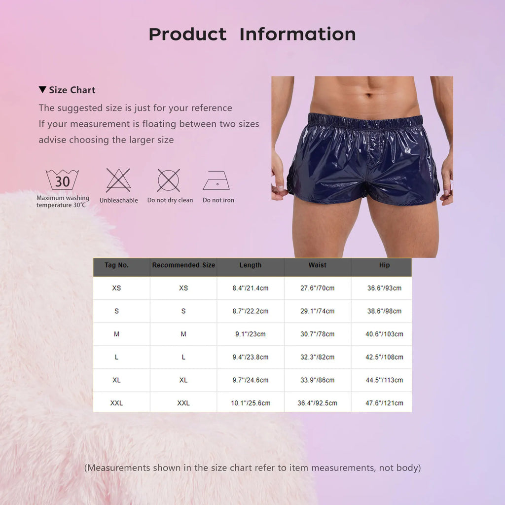 Swimwear for Mens Glossy Swimming Trunks Low Rise Shorts Male Beach Shorts Swimsuit Beachwear Swim Pool Party Nightclub Costume