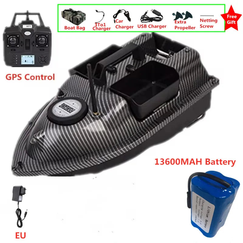 16Point GPS Dual Position Fixed Speed Cruise RC Fishing Bait Boat 2KG 500M 3-Hopper 16 Point GPS Nesting Boat Fish Finder VS V18