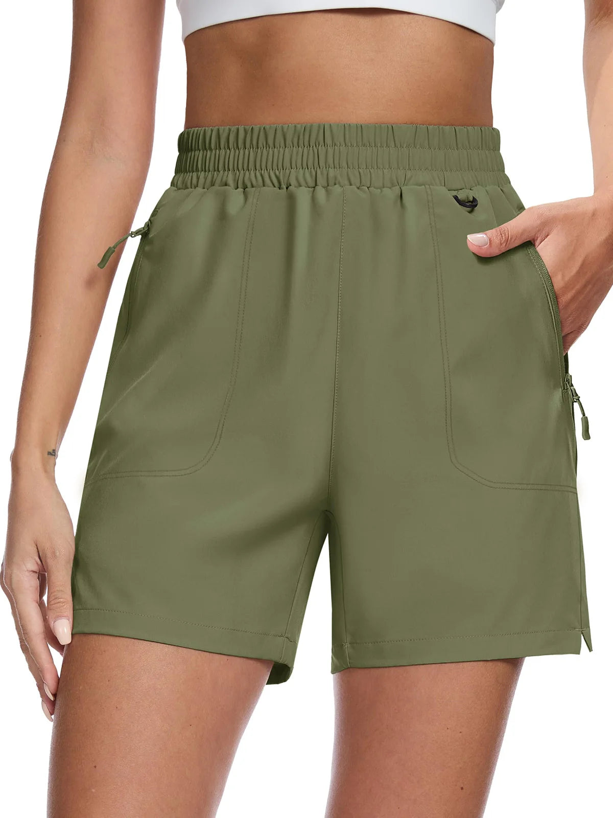 TACVASEN Women's Quick Dry D-ring Hook Hiking Shorts Elastic Waist Cargo Shorts with Zipper Pockets Summer Golf Travel Shorts