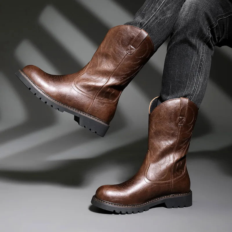 Fashion Mens Cowboy Boots New Embroidery Vintage Knight Boots Winter Men's Snow Boots Motorcycle Boot Men Shoes Zapatos De Mujer