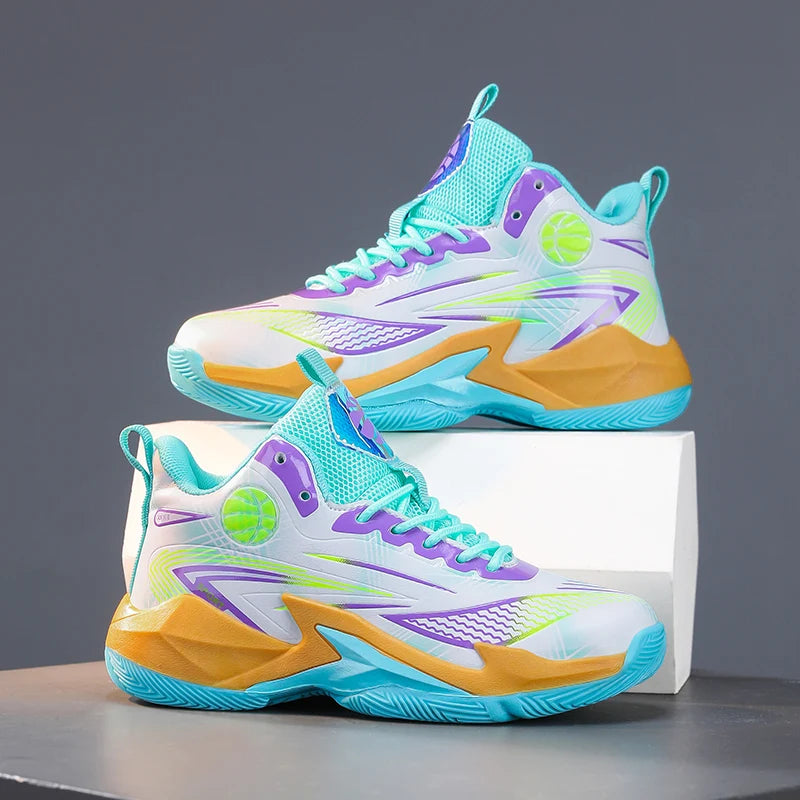 Girls Basketball Sneakers High Top Design Breathable Non Slip Anti Twist Sole Athletic Shoes for Kids Training and Casual Wear
