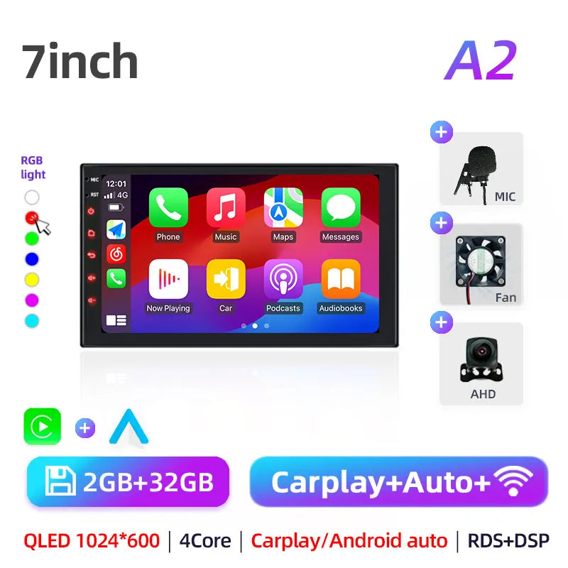 Car radio with GPS Multimedia player with Android 12 7/9/10''2 Din Universal Stereo Carplay AUTO for Volkswagen, Nissan, Hyundai