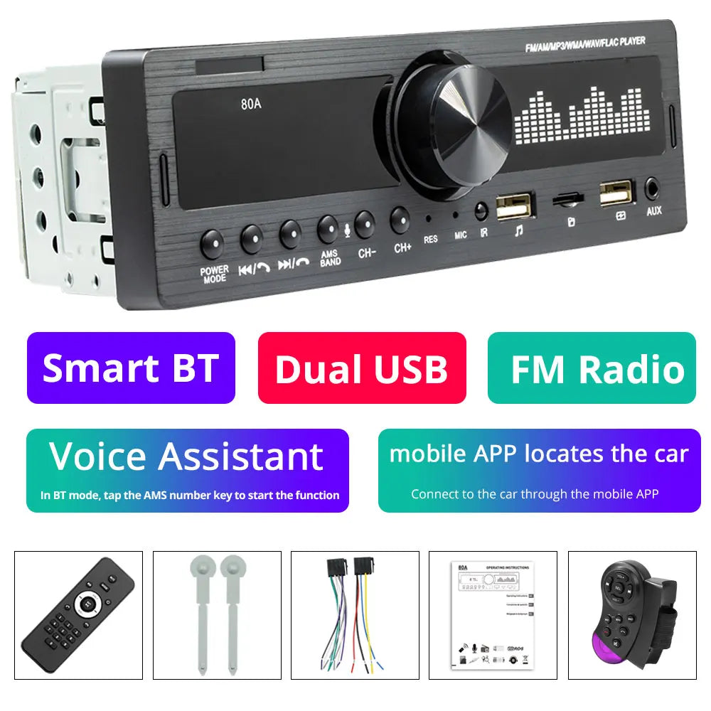 Car Radio 1Din 4*60W Srereo MP3 Multimedia Player Bluetooth FM Receiver With Remote Control Support USB Charging TF FM AUX