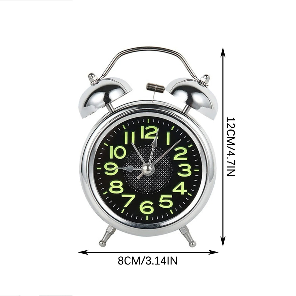4 Inch Twin Bell Loud Alarm Clock Metal Frame Luminous Dial Battery Operate Desk Table Alarm Clock For Home And Office