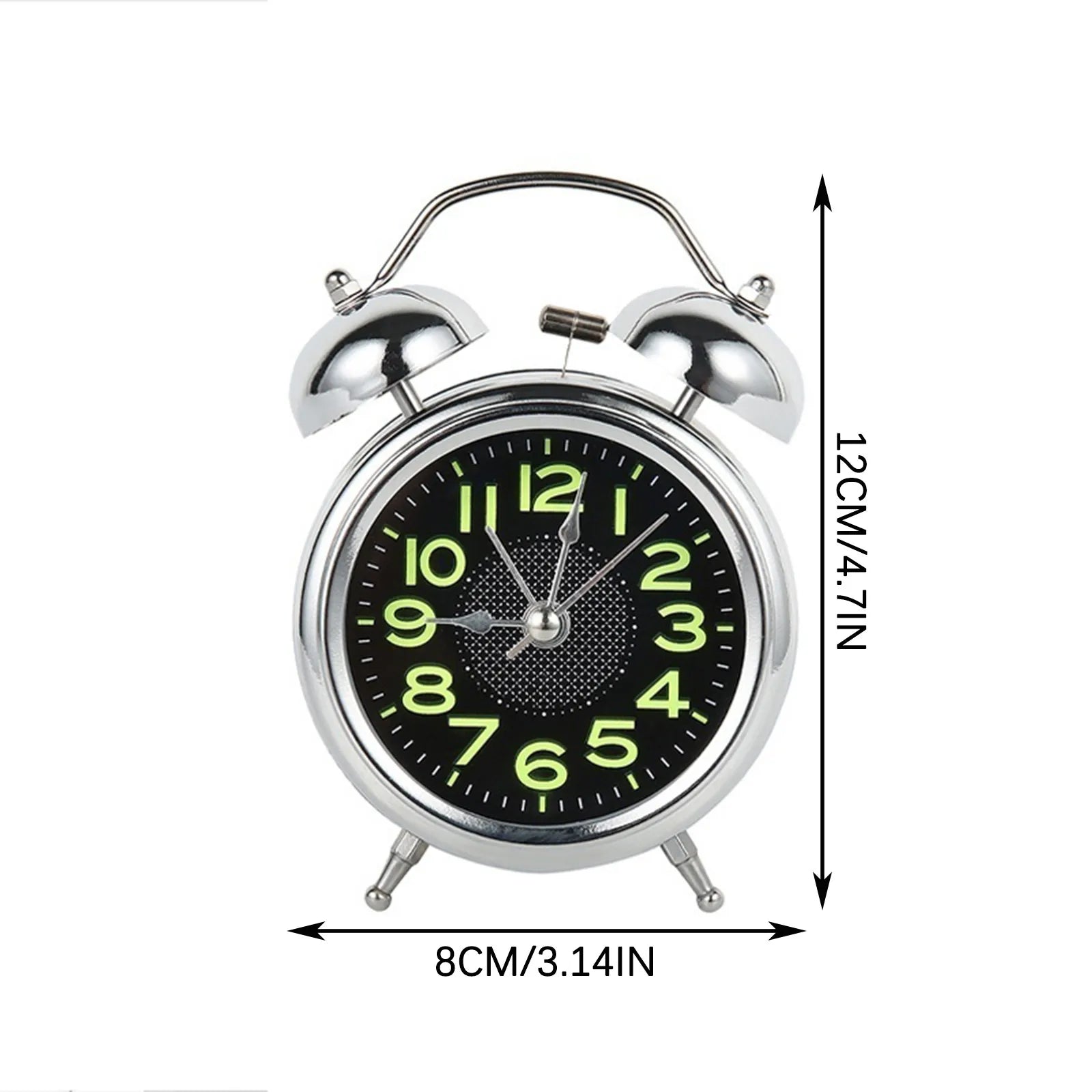 4 Inch Twin Bell Loud Alarm Clock Metal Frame Luminous Dial Battery Operate Desk Table Alarm Clock For Home And Office