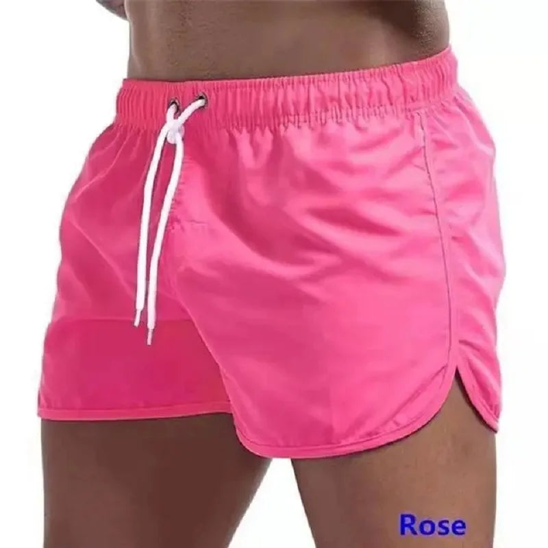 Mens Swim Trunks with Mesh Lining Side Pockets Solid Beach Shorts Quick Dry Lightweight Drawstring Board Shorts Summer Swimwear