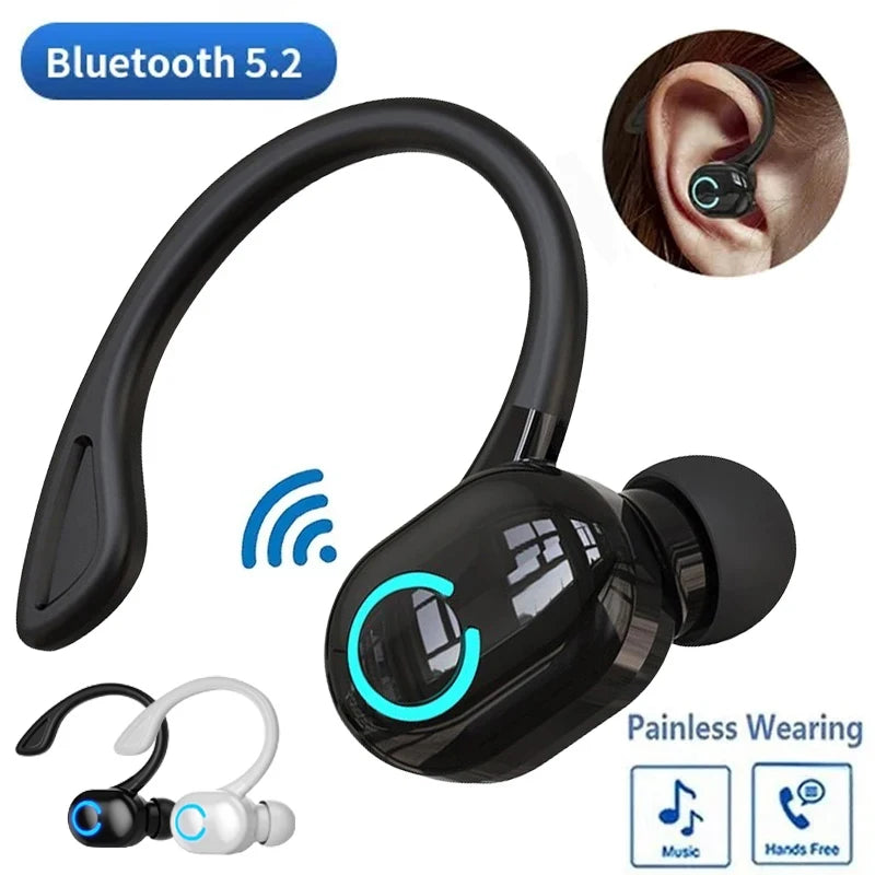 Wireless Ear Hook Earphones Single Mini Handsfree Headphones HIFI Bass Noise Cancelling Sport Headset with Mic For Mobile Phone