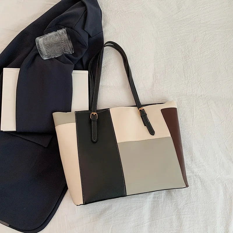 Women's Handbag, 2025 New Fashion Korean Version Large Capacity Simple Single Shoulder Contrasting Color Tote Bags, Handbag