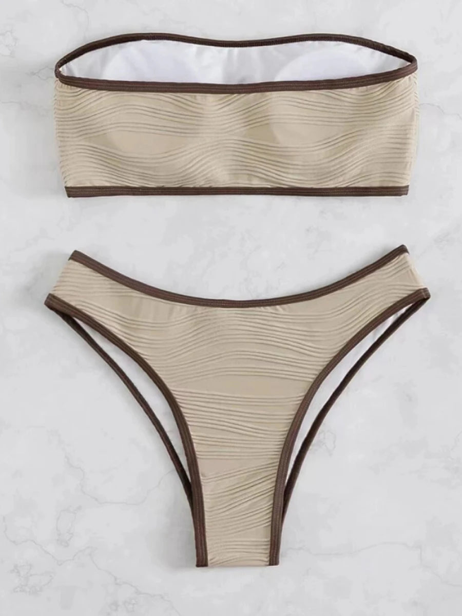 2026 Women Sexy Thong Swimsuit Push Up Swimwear Contrast Binding Bandeau Bikinis Female Bathing Suit Swimming Summer Beachwear
