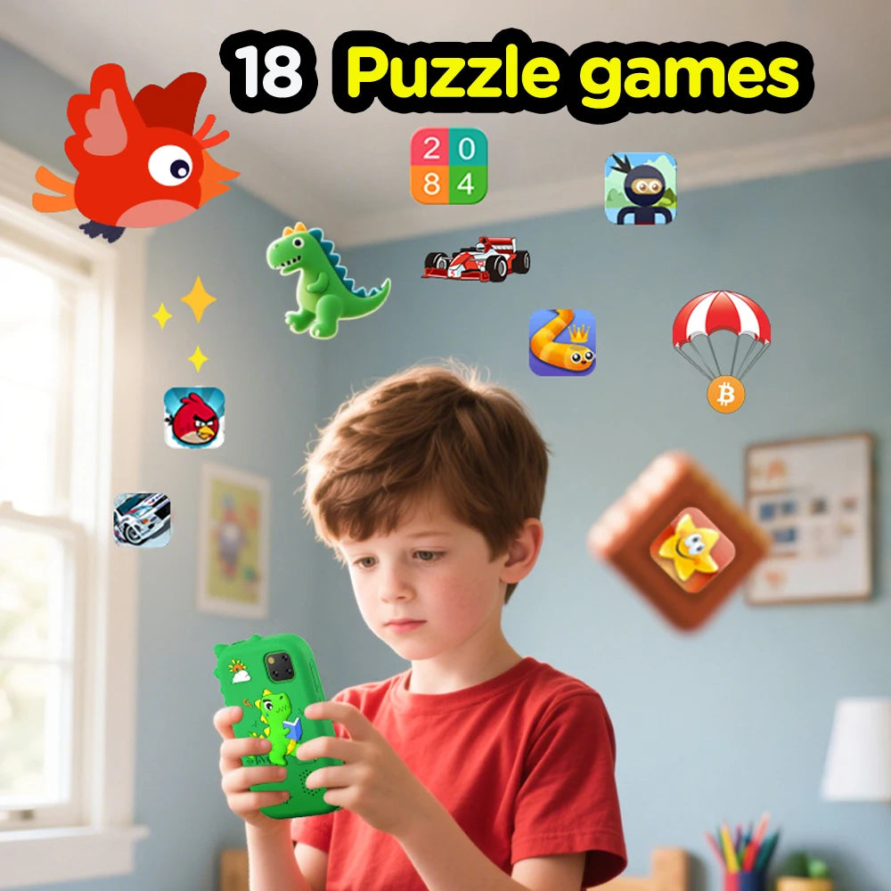 Kid Smart Phone Toy with 18 Games, Mini Music Player & Video Recorder, Birthday Gift for Children Boys & Girls
