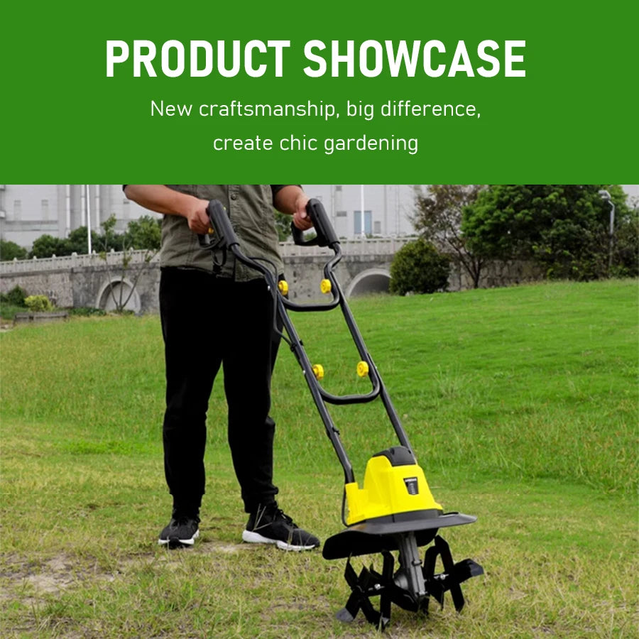 Electric Tiller Cultivator - Heavy Duty Garden Rototiller with Adjustable Tines for Soil Cultivation, Weeding & Small Farm/Lawn