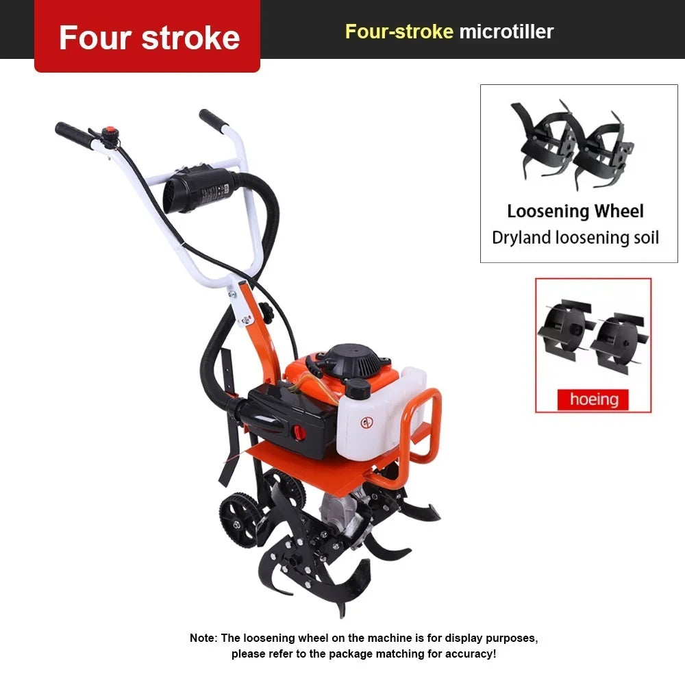 4-Stroke/2-Stroke Micro Tiller Gas-Powered Garden Cultivator Rototiller for Small Farm Land Soil Cultivation Weeding