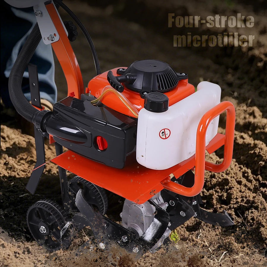 4-Stroke/2-Stroke Micro Tiller Gas-Powered Garden Cultivator Rototiller for Small Farm Land Soil Cultivation Weeding