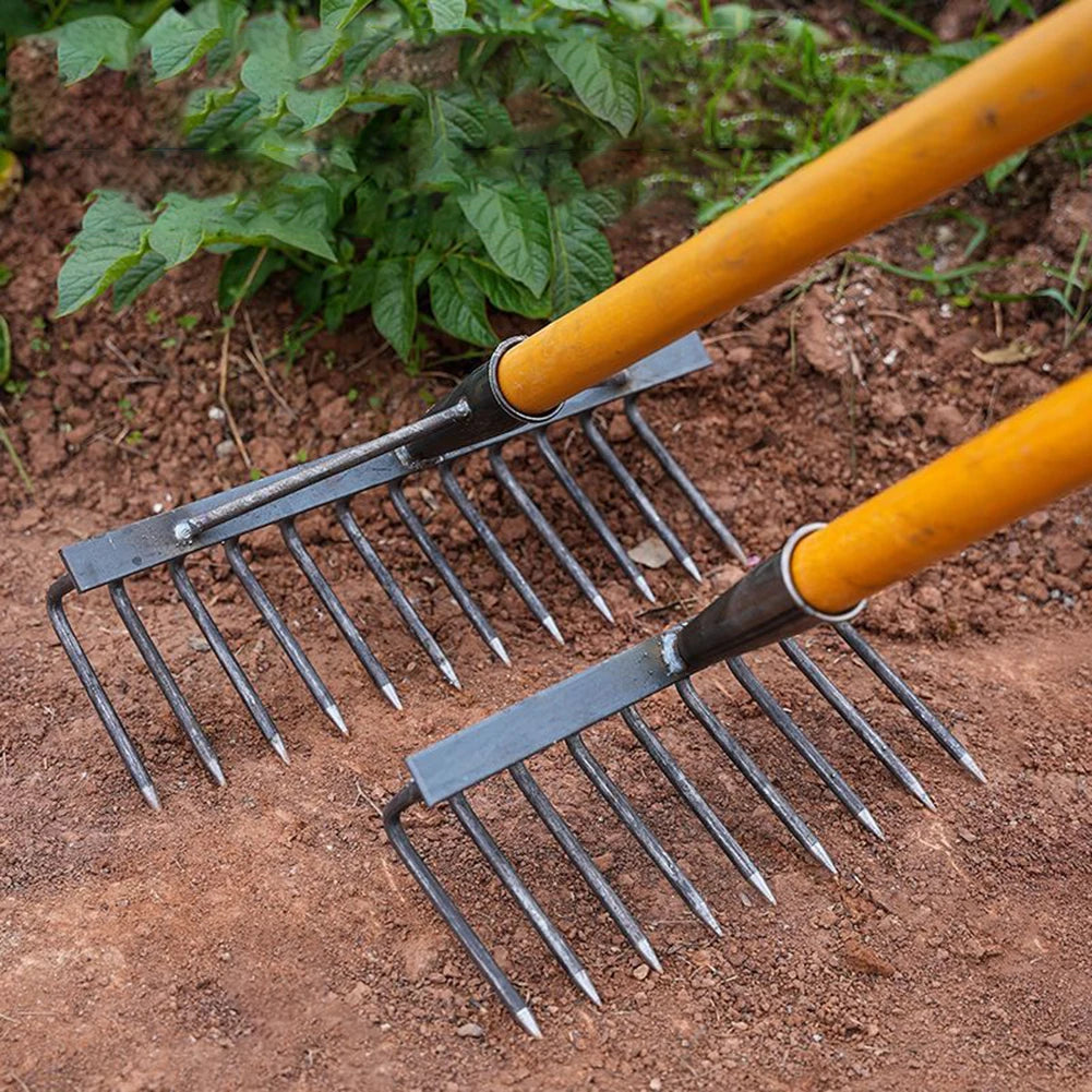 4/7/9/12 Teeth Weeding Hoe Rake Farm Tool Weeding Scarifier Artifact Agricultural Nail Harrow Carbon Steel Garden Weeding Tools