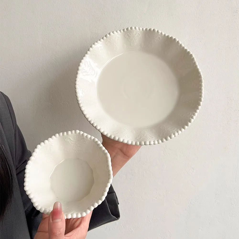 Ceramic Pearl Plates & Bowls Set - Practical Breakfast Tableware, Perfect for Modern Home Dining & Daily Use