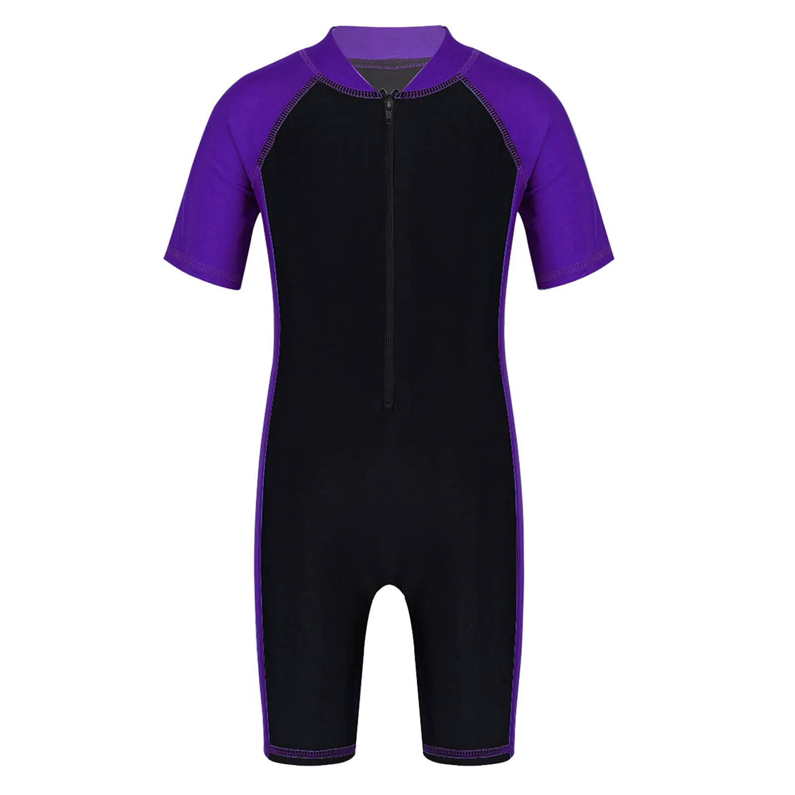 Kids Boys Girls Wetsuit Swimsuit One-piece Rash Guard Swimwear Short Sleeves Zippered Shorty Bodysuit Swimming Bathing Suit