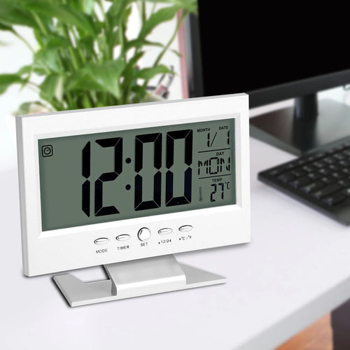 Alarm Clock Temp Display Clock Sound Sensor Clock LCD Digital Sound Sensor Table Desk Alarm Clock with Calendar and Temp Display