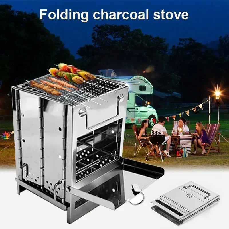 Outdoor Camping Stove Stainless Steel Wood Stove Ultralight Folding Pocket Stove Camp Fishing Hiking Stove Picnic Cooking Oven