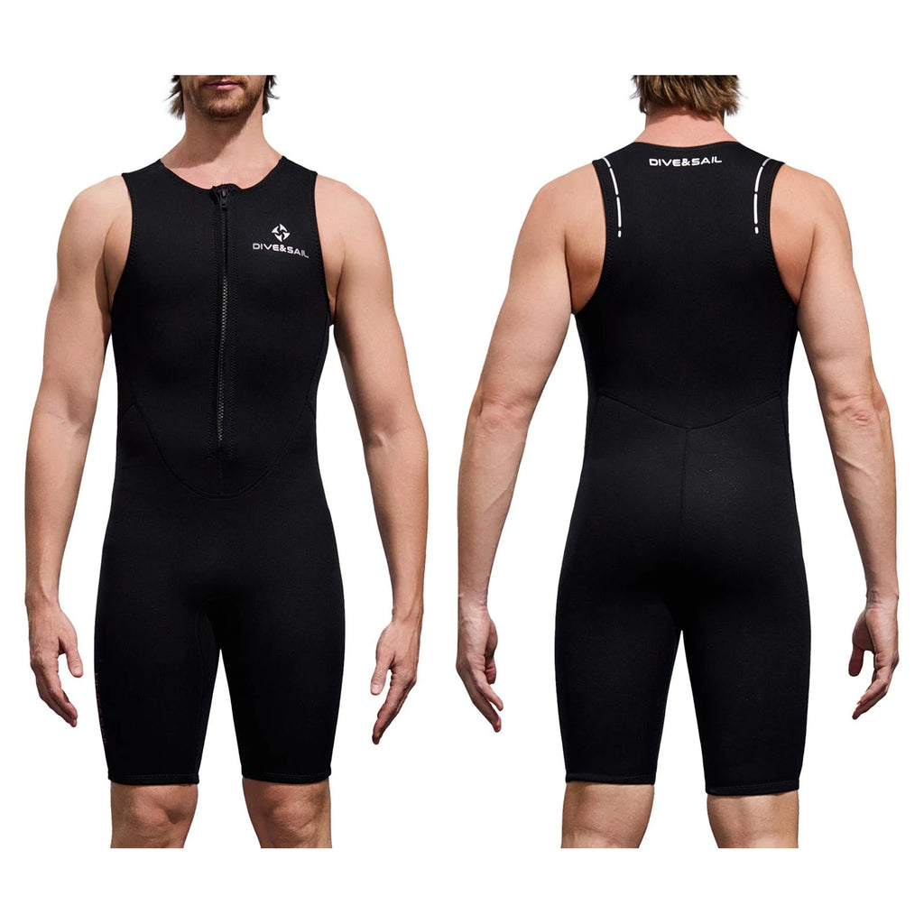 Mens 2mm Wetsuit Jumpsuit Swimwear Sleeveless Front Zipper Solid Color Bodysuit One-Piece Swimsuit for Snorkeling Surfing Diving
