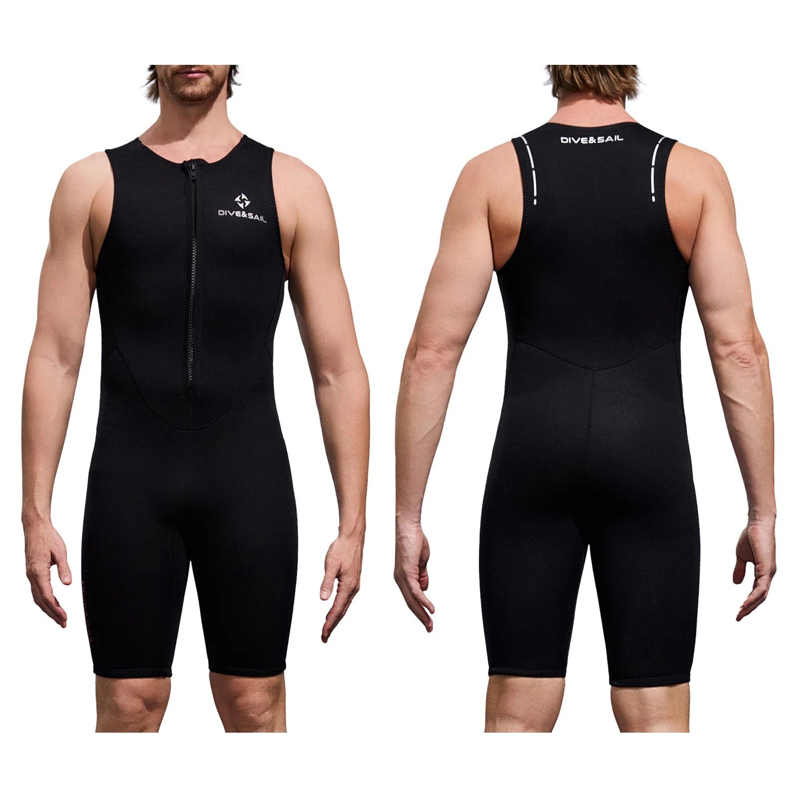Mens 2mm Wetsuit Jumpsuit Swimwear Sleeveless Front Zipper Solid Color Bodysuit One-Piece Swimsuit for Snorkeling Surfing Diving