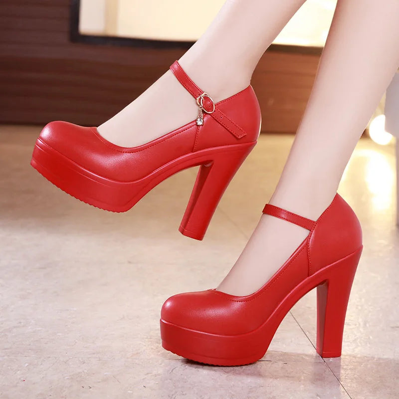 2025 Girls' Shoes New Women High Heels Ladies Work Shoes Wedding Party Shoes Platform Pumps Women Genuine Leather