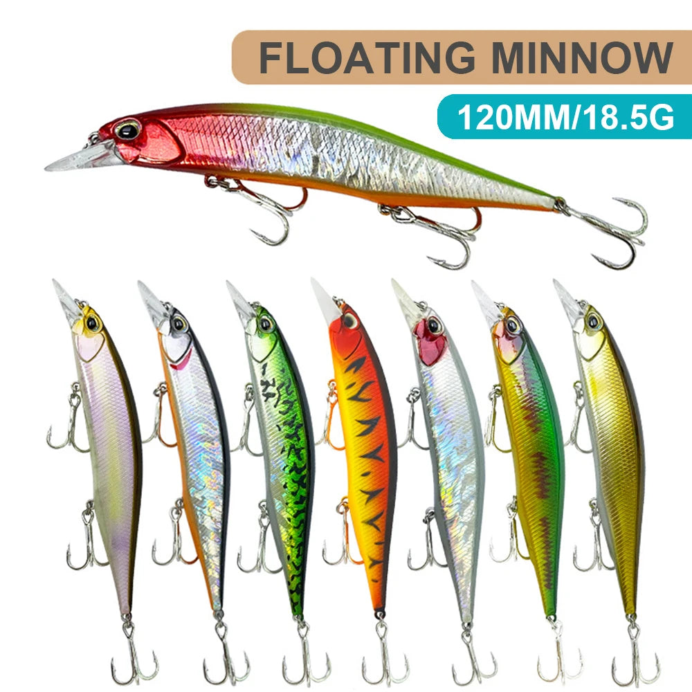 12cm 18.5g Fishing Lures Floating Minnow Wobbler Artificial Hard Bait Long Casting Jerkbait Seawater Fishing Bass Decoy MN607