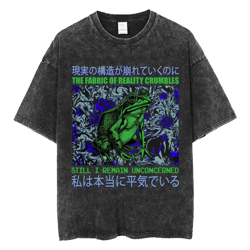 Mens Clothes Vintage Washed The Harbinger of Awkward Situations Weirdcore Japanese Funny Short Sleeved Round Neck Y2k Tshirt