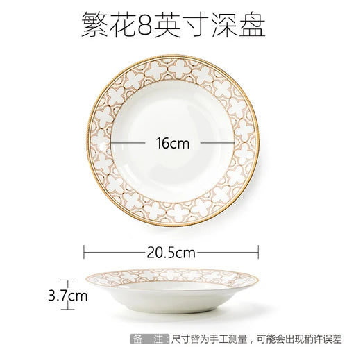 Delicate Bone China Bowl Saucer Luxury Gold-plated Dinner Plate Coffee Cup Hotel Restaurant Dinnerware Dinner Cooking Fish Plate