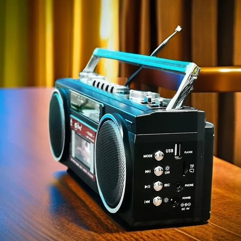 Portable Vintage Retro USB AM/FM/SW Multiband Radio Stereo Wireless Bluetooth Boombox Mp3 Audio Cassette Tape Player Recorder