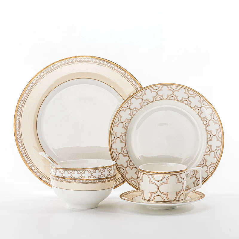 Delicate Bone China Bowl Saucer Luxury Gold-plated Dinner Plate Coffee Cup Hotel Restaurant Dinnerware Dinner Cooking Fish Plate
