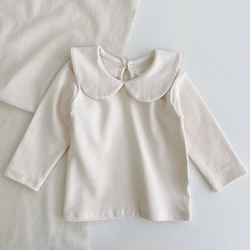 Spring Toddler Girls Blouse Petal Pan Collar Summer Soft Cotton Baby Tops Casual Kids Long Sleeve Base Shirt Embroider Clothes