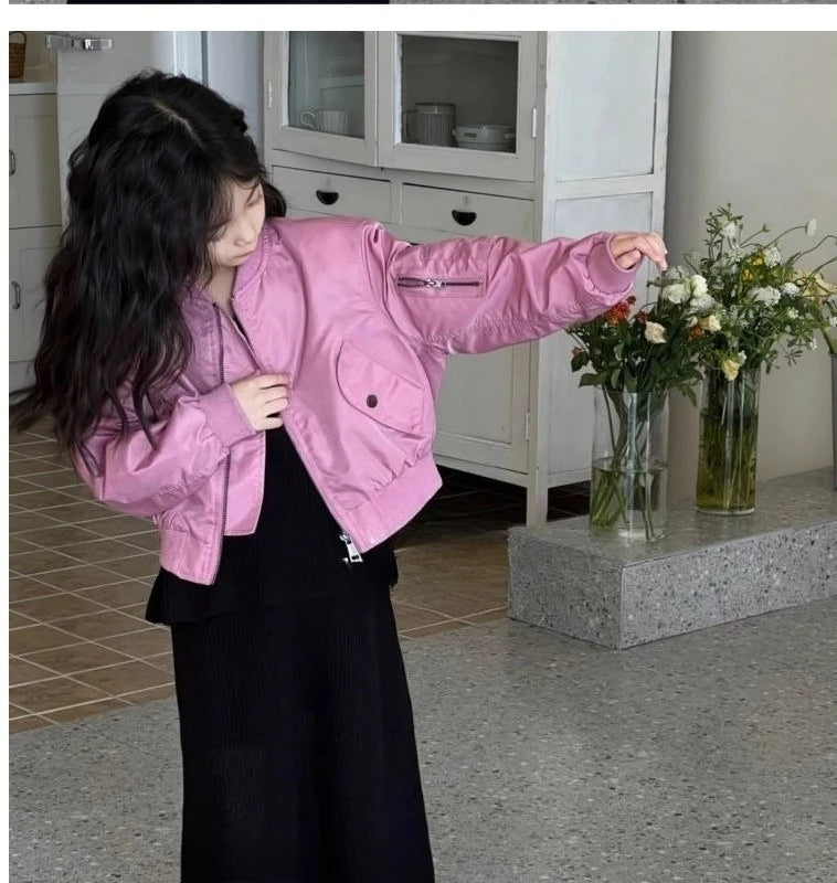 Child Clothing Korean Children's Girls' Outerwear Autumn and Spring New Casual and Fashion Jacket Kids Solid Color Coat