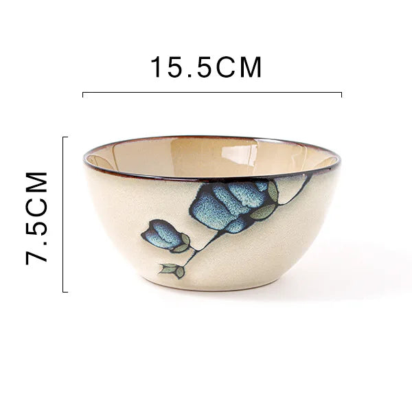 Ceramic hand-painted flowers creative dish plate Japanese tableware household fish plate round fruit plate kiln change rice bowl
