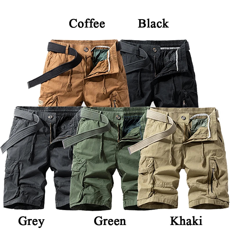 Summer Men Cotton Cargo Shorts Man Beach Jogger Outdoor Multi Pocket Short Pants Male Loose Bermuda Solid Vintage Classic Shorts