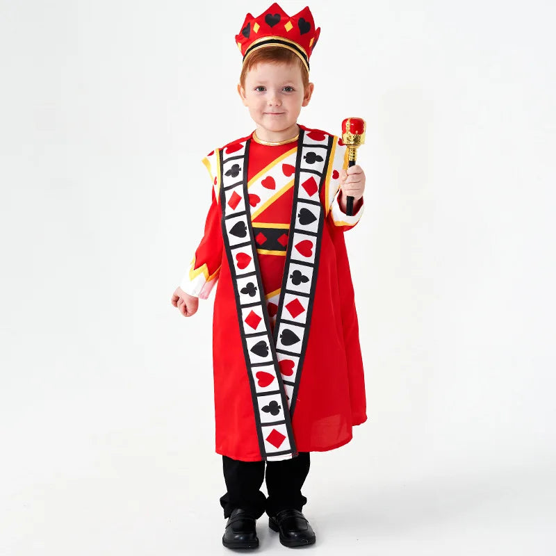 Kids Clothing Set Red Poker Pattern Halloween Dress Up Boy's King of Hearts Costume