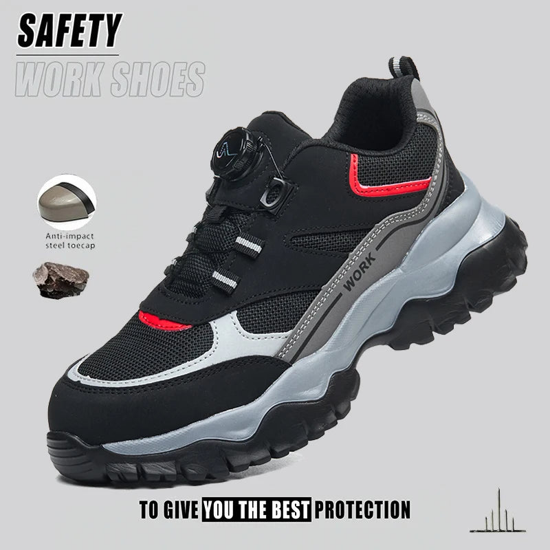 Mens Work Shoes Steel Toe Safety Boots Anti-smash Shoes Mens Black Hiking Boots Lightweight Breathable Sneakers for Outdoor Work
