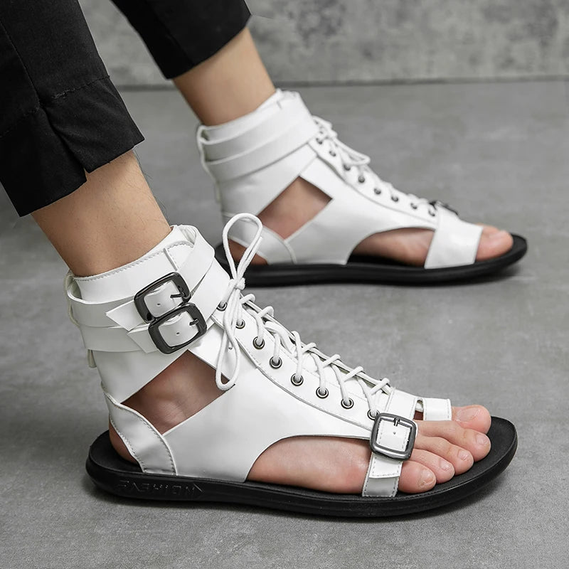 Gladiator Sandals Shoes for Men Walking Summer Cork Roman Mens Black White Beach Leather Designer Brand Flip Flops Ankle Boots