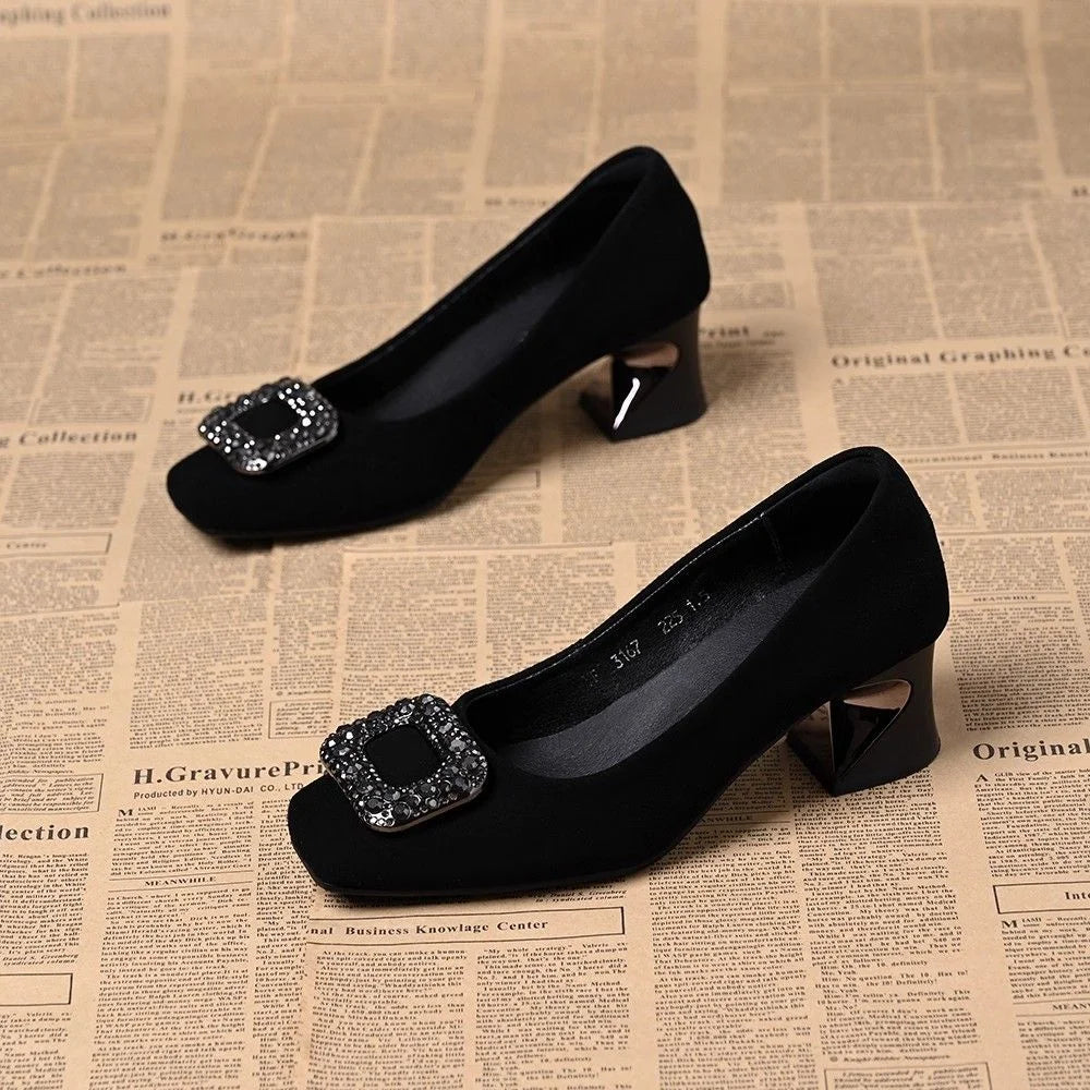 zapatos de mujer women fashion sweet light weight black comfort spring slip on square heel shoes for office work lady shoes a531