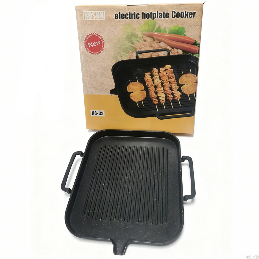 Korean Barbecue Grill Pan Indoor Outdoor Smokeless Cast Aluminum Cooking Skillet Nonstick Plate with Pour, for Gas and Induction