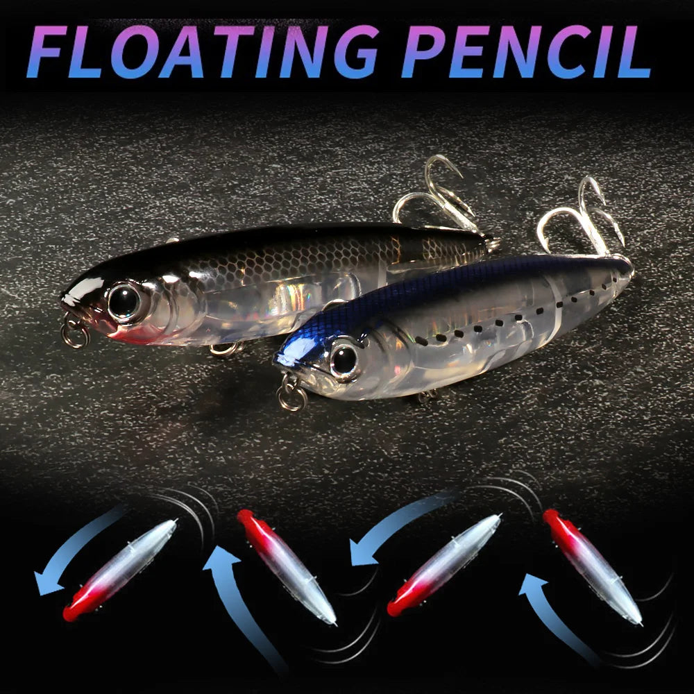 Floating Pencil Bait 17.5g 10cm Topwater Walk The Dog Fishing Lure 3D Swimbait Hook Popper Pesca Wobbler Minnow Rattle Cranbait