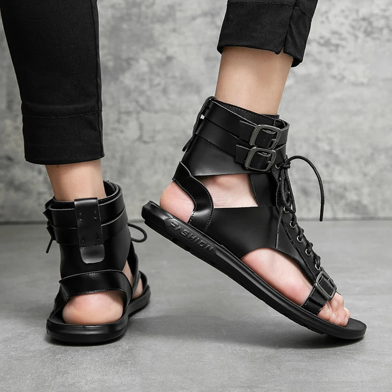 Gladiator Sandals Shoes for Men Walking Summer Cork Roman Mens Black White Beach Leather Designer Brand Flip Flops Ankle Boots