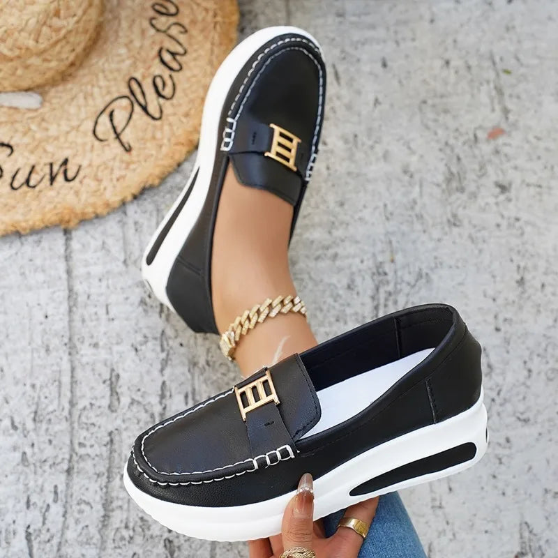 2026 New Women Vulcanized Shoes Round Toe Sneakers Outdoor Female Casual Shoes Platform Walking Women Shoes Slip-on Flat Shoe