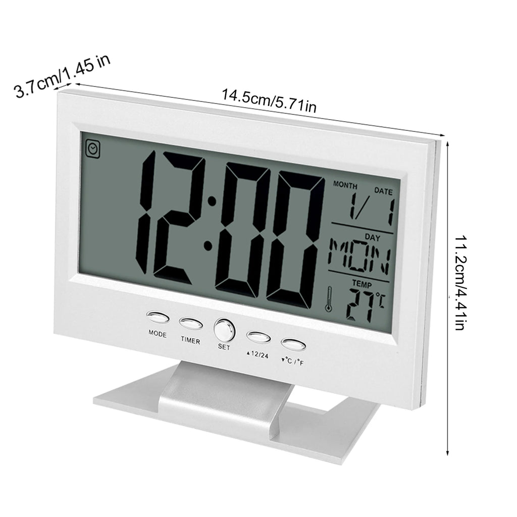 Alarm Clock Temp Display Clock Sound Sensor Clock LCD Digital Sound Sensor Table Desk Alarm Clock with Calendar and Temp Display